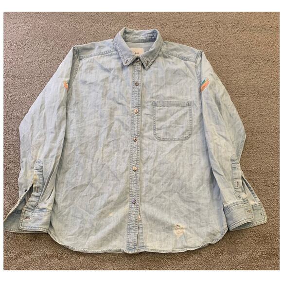 Rails Women's S Light Blue Embroidered Chambray Distressed Shirt - Picture 1 of 16
